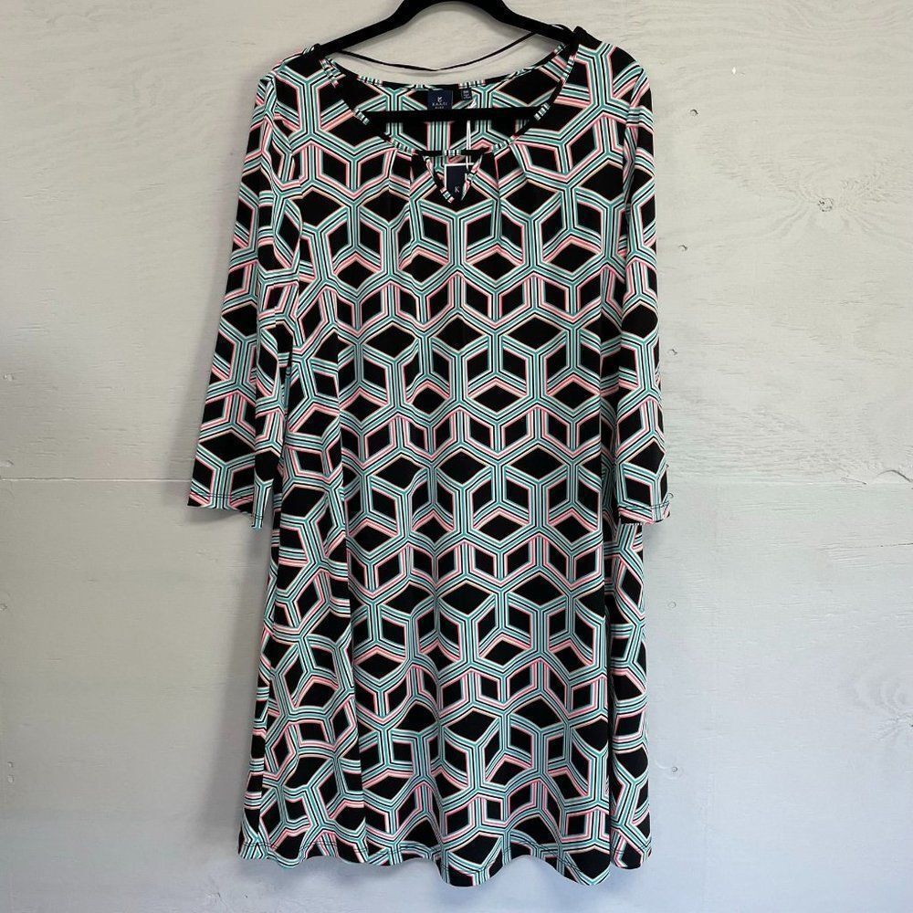 Kaari Blue Geometric‎ pattern Black, Teal and Coral Size 0X NWT